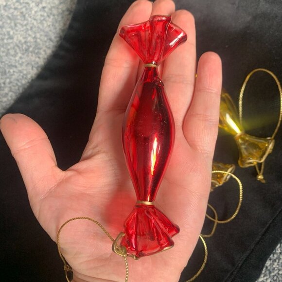 Vintage Christmas Tree Ornament 5 Blow Glass Mercury Glass Candy Red Golden RARE - Picture 4 of 4